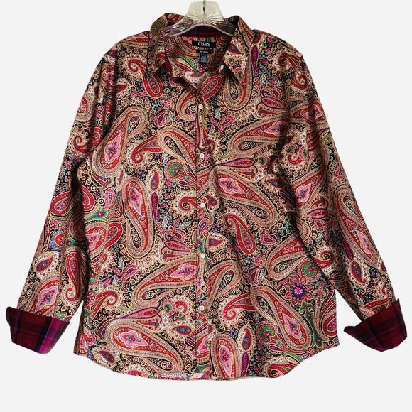 Chaps Top Women's XL Paisley Multicolor Shirt Button Up Long Sleeve Glam Chic - Picture 1 of 10